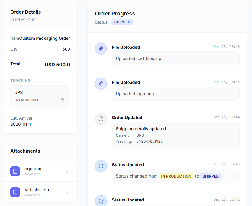 Full buyer order page